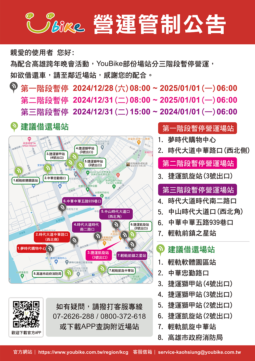 2025高雄跨年晚會YouBike營運管制公告